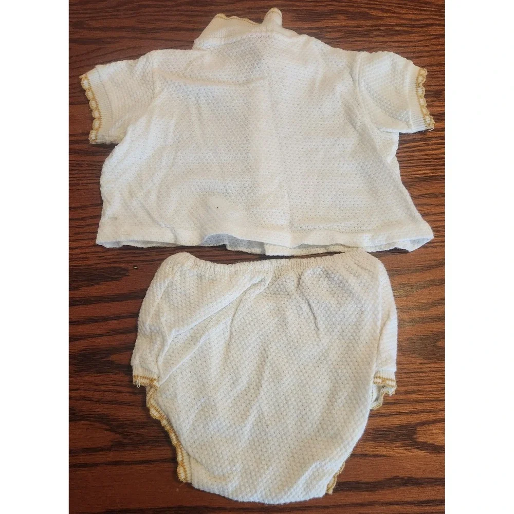 Vintage Two Piece Baby Set Plastic Lined Bottoms With‎ Embroidered Sailboat